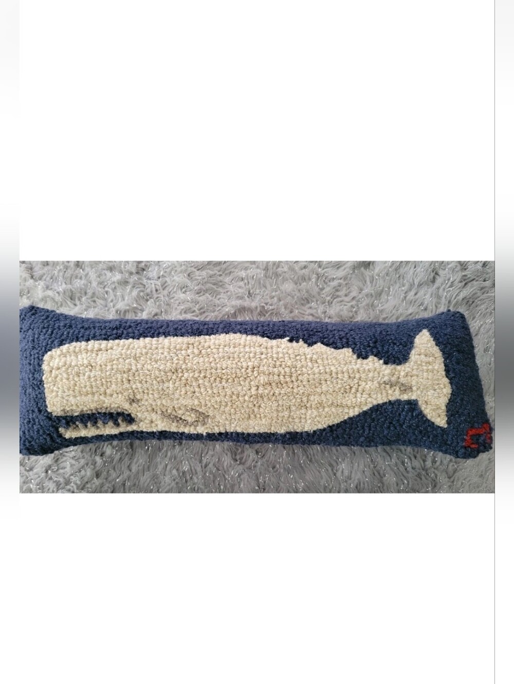 Chandler 4 Corners Moby Dick Whale Blue Hand Hooked Wool Pillow Coastal 24 x 8